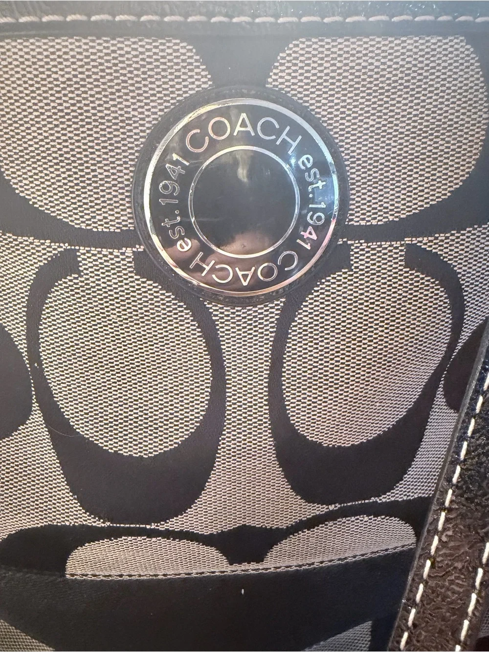Coach Black and Gray Signature Canvas Tote. Minor wear on handle